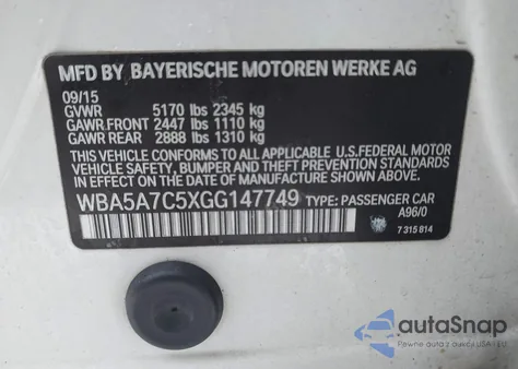 2016 BMW 528I xDrive z USA, uszkodzony, nr VIN WBA5A7C5XGG147749